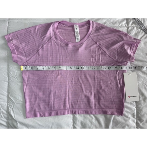 New Lululemon Women Size 12 Swiftly Tech Cropped Short Sleeve 2.0 Vita Pink - Picture 6 of 9